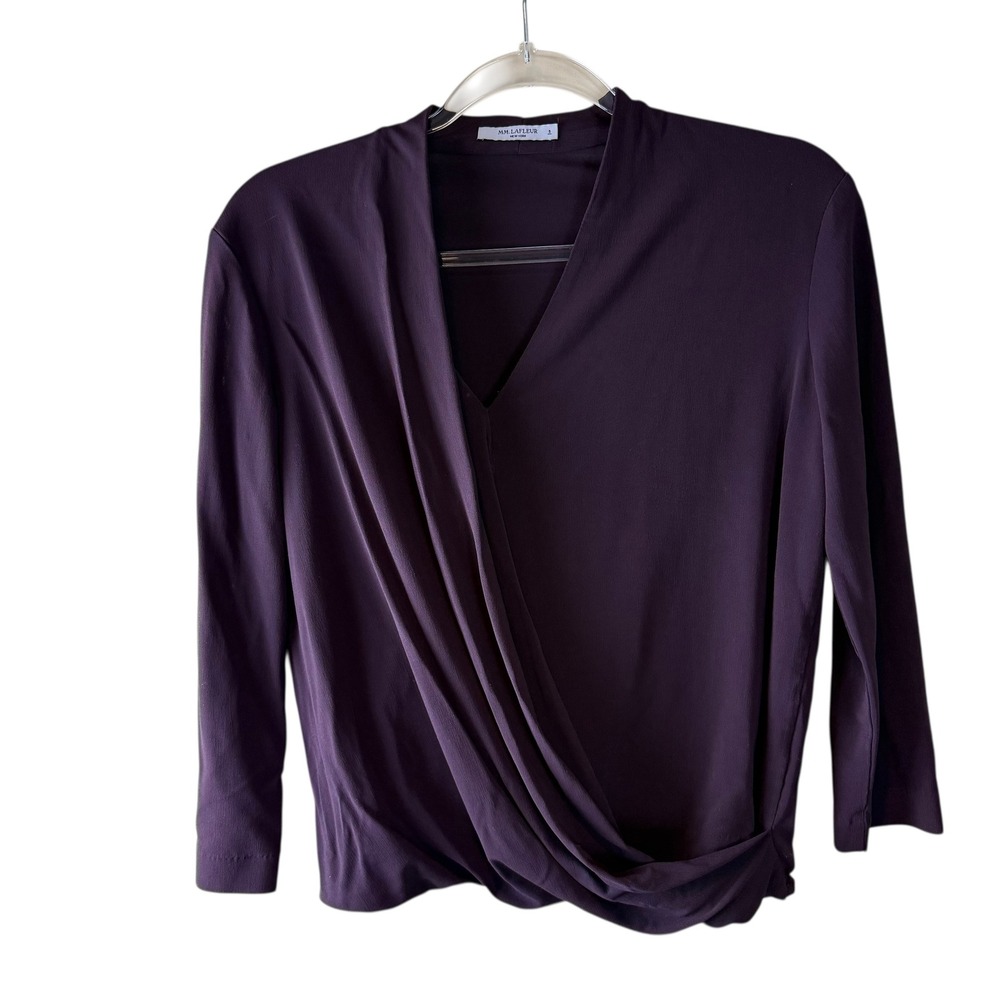 SOLD
MM LaFleur Didion Top Purple Draped Wrap Front Blouse 3/4 Sleeve Small